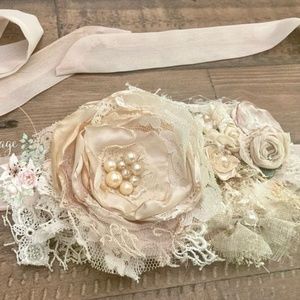 Vintage Blush Floral Bridal Sash Handmade